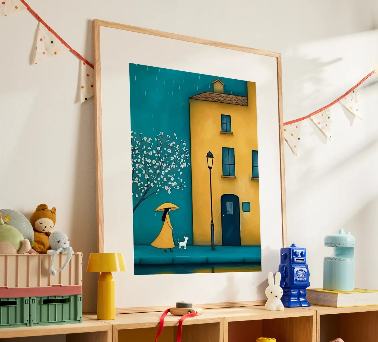 woman and her dog walking in the rain poster da Dumery Art