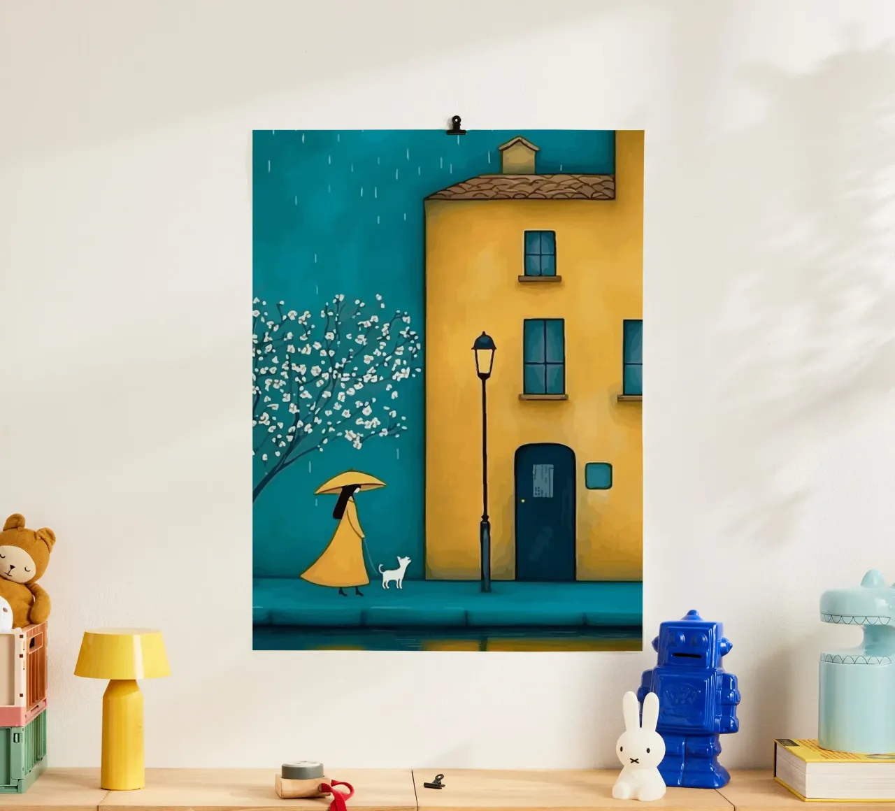 woman and her dog walking in the rain poster da Dumery Art