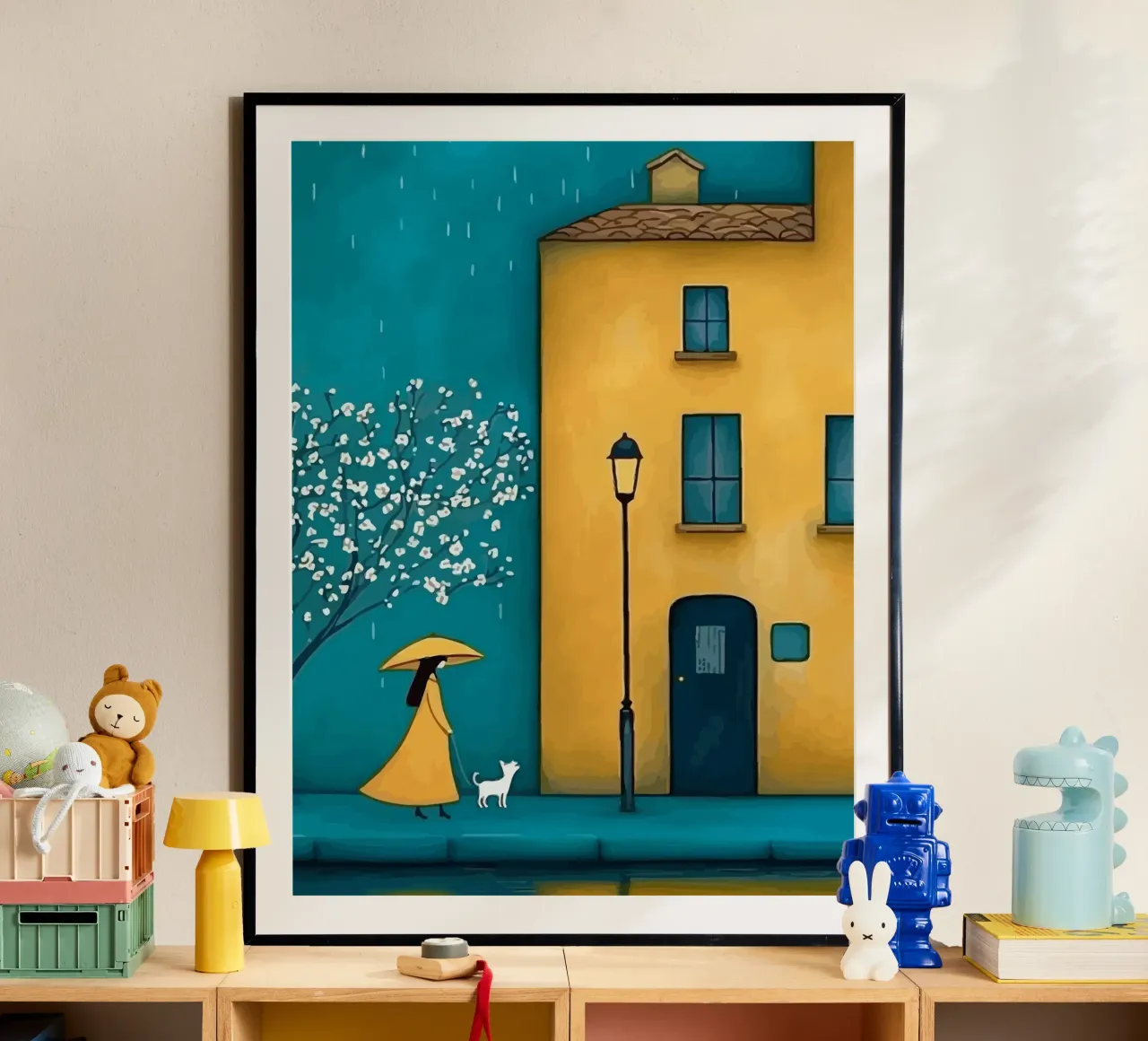 woman and her dog walking in the rain poster da Dumery Art