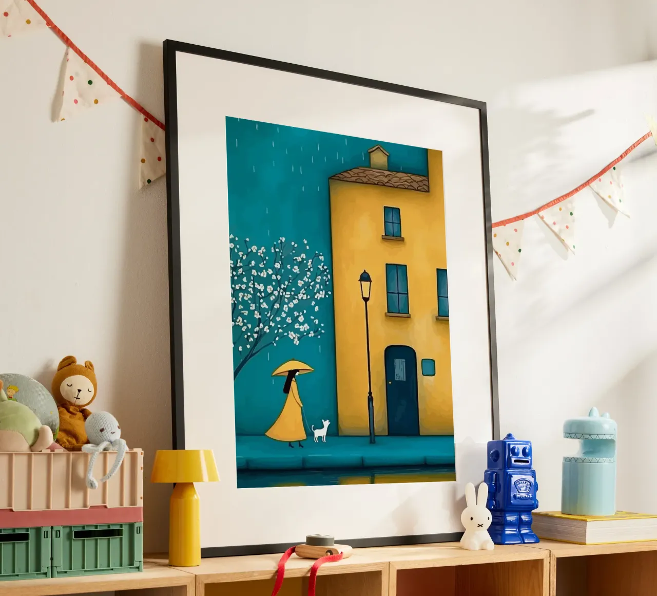 woman and her dog walking in the rain poster da Dumery Art