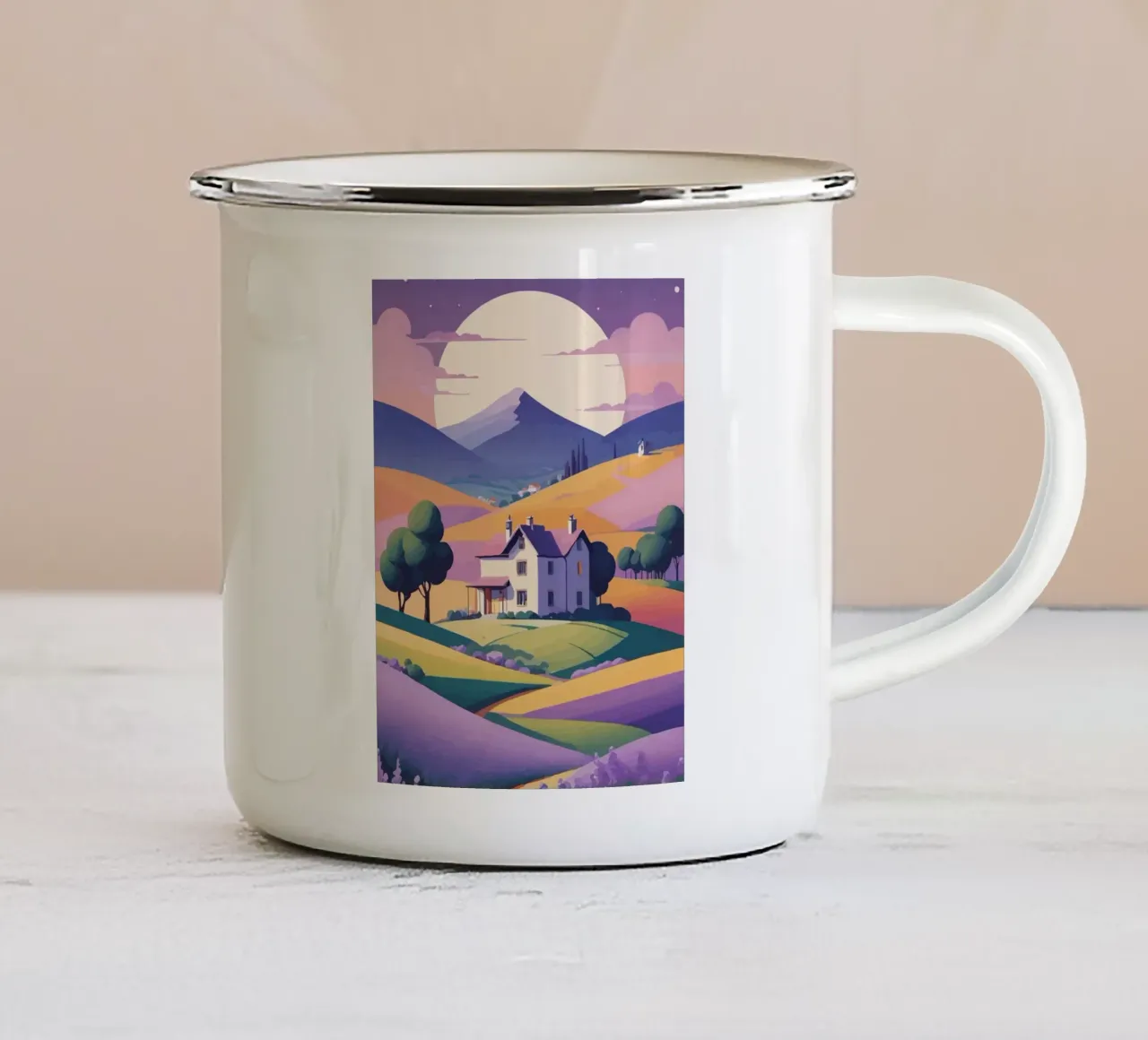 a beautiful house in a mountain valley tazza in smalto da Dumery Art