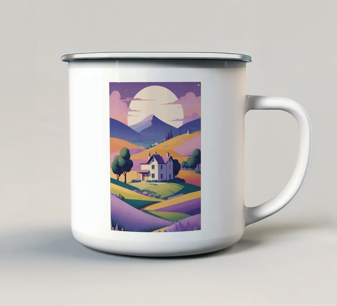 a beautiful house in a mountain valley tazza in smalto da Dumery Art