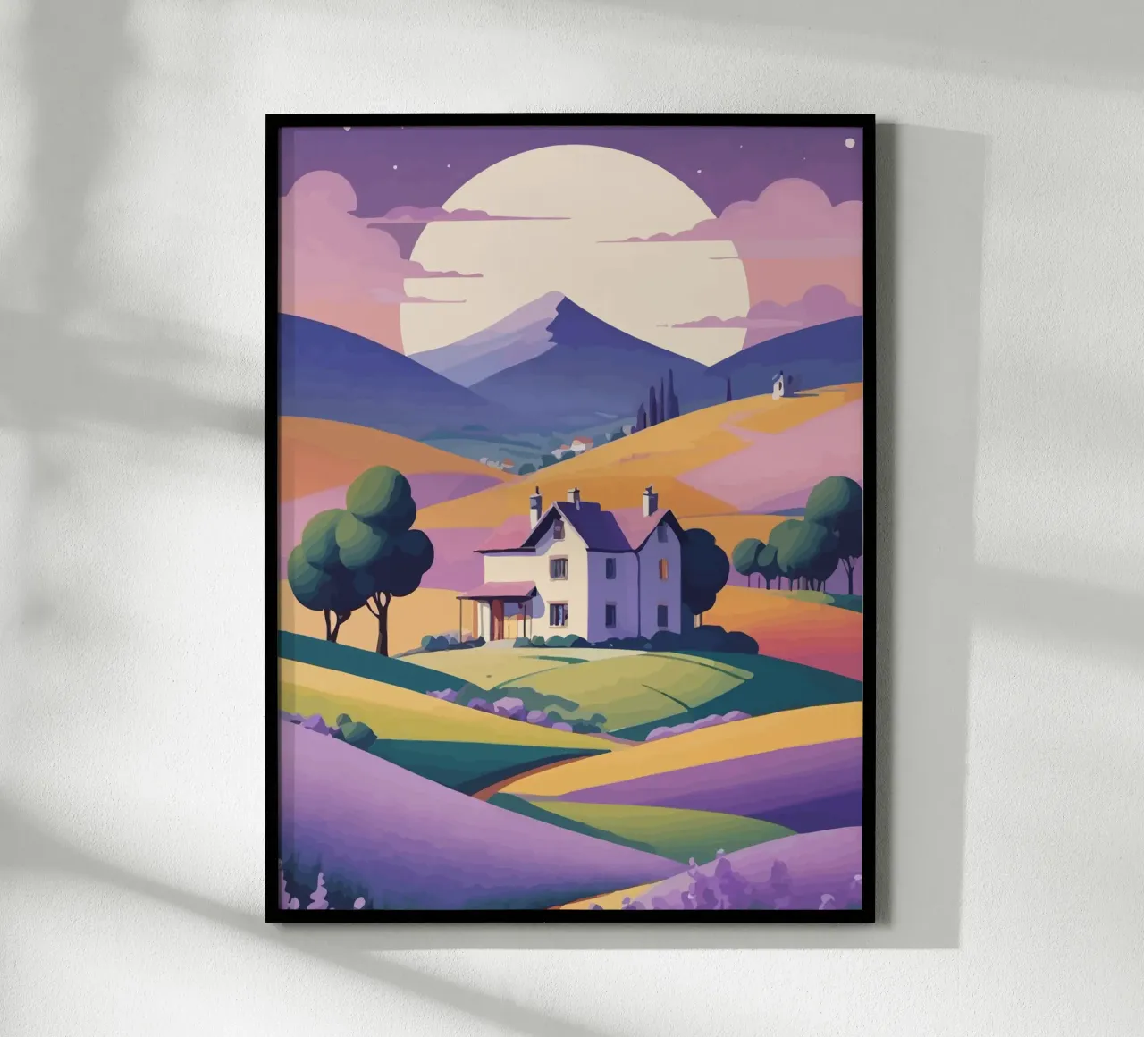 a beautiful house in a mountain valley poster con telaio in plastica da Dumery Art