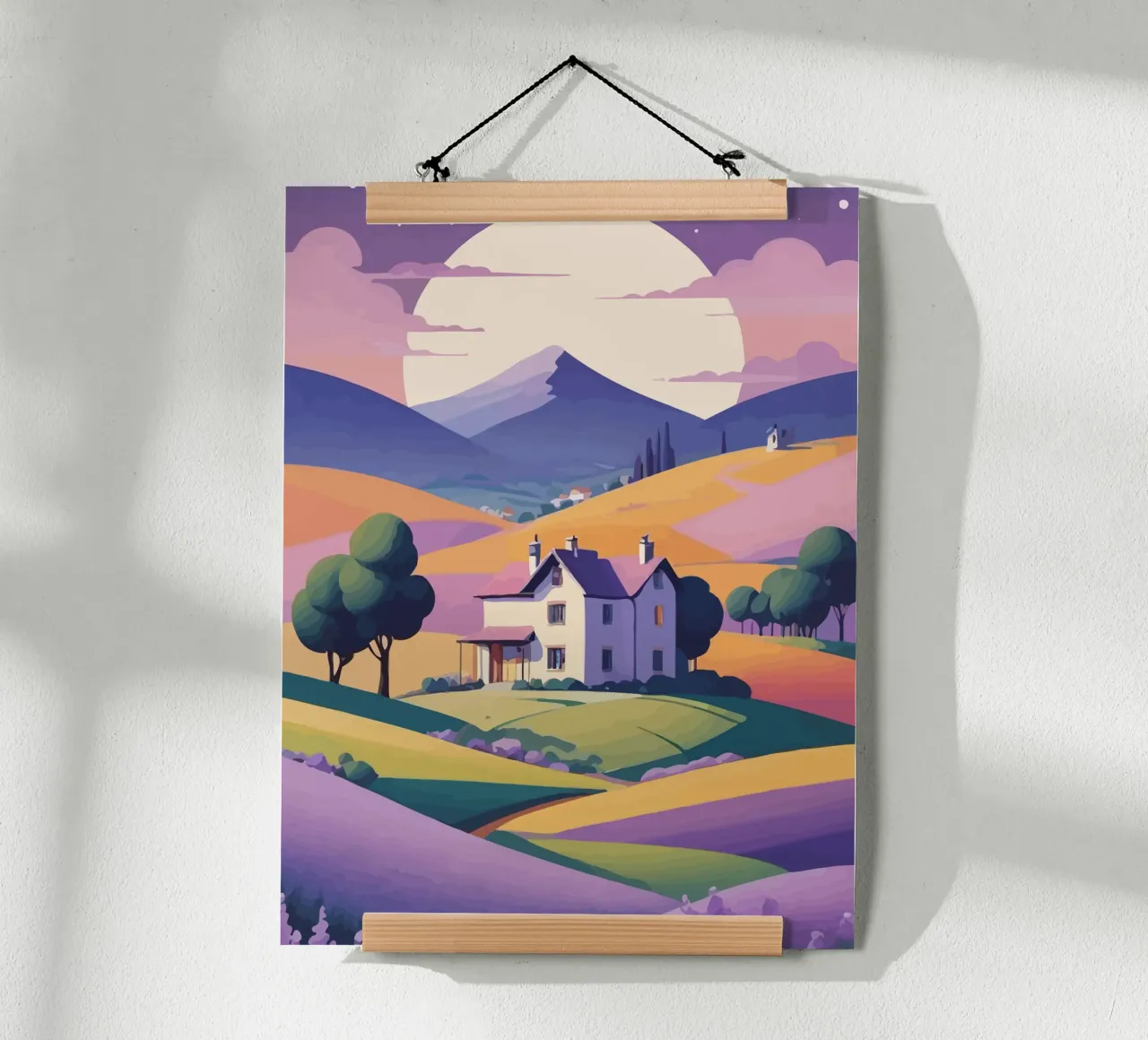 a beautiful house in a mountain valley poster con telaio in plastica da Dumery Art