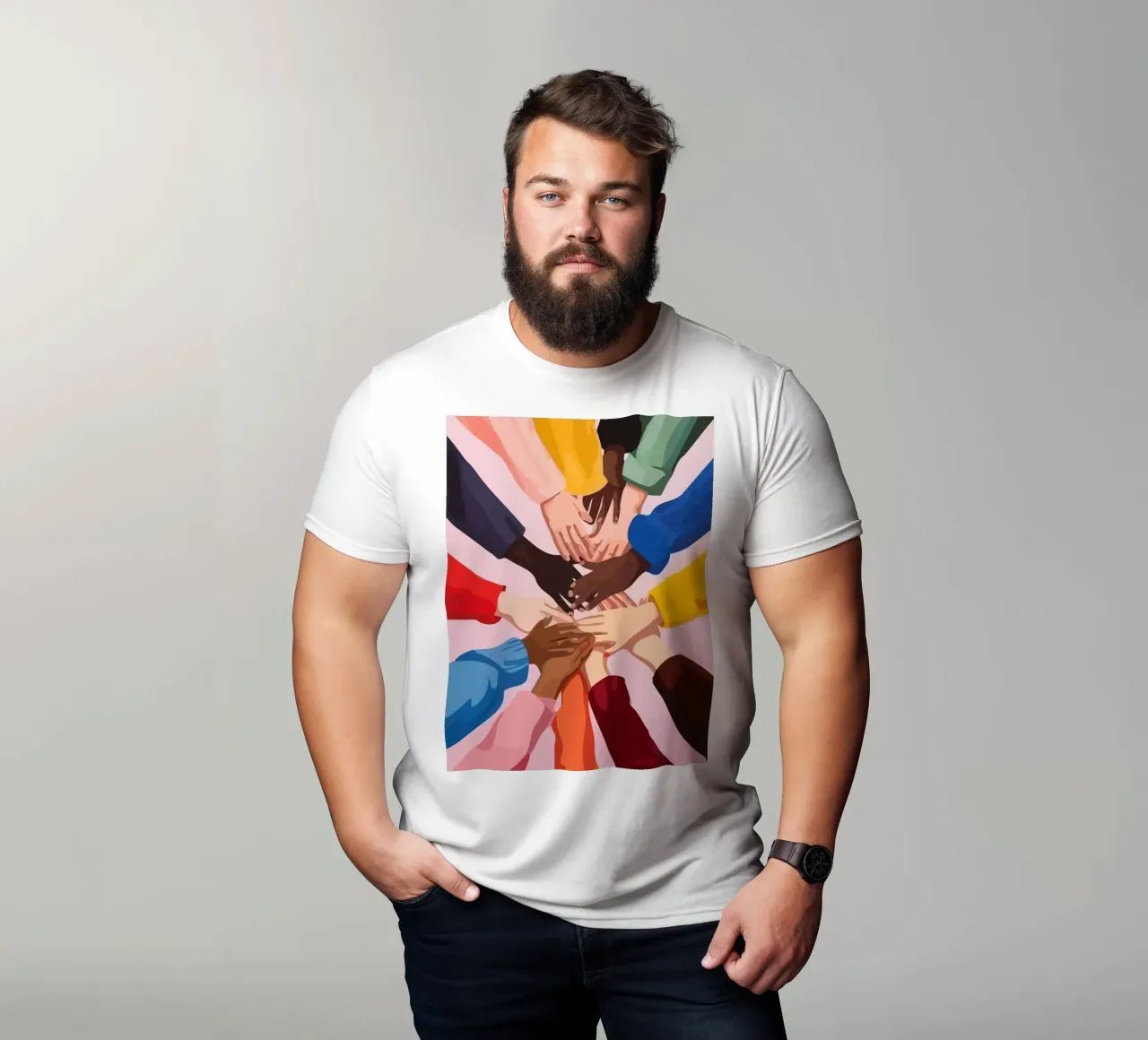 various colors of human hands in the world t-shirt da Dumery Art