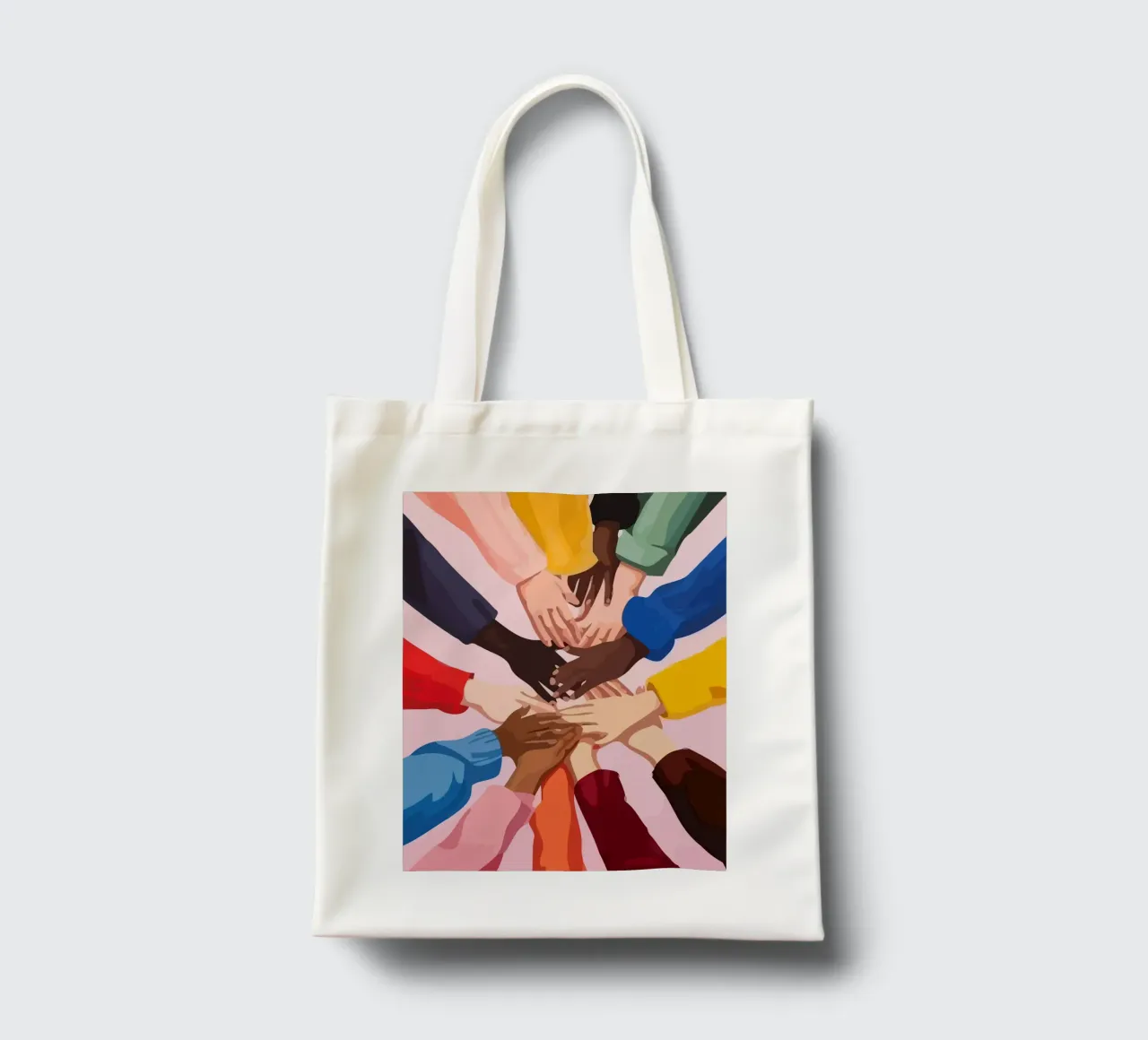 various colors of human hands in the world borsa in juta da Dumery Art