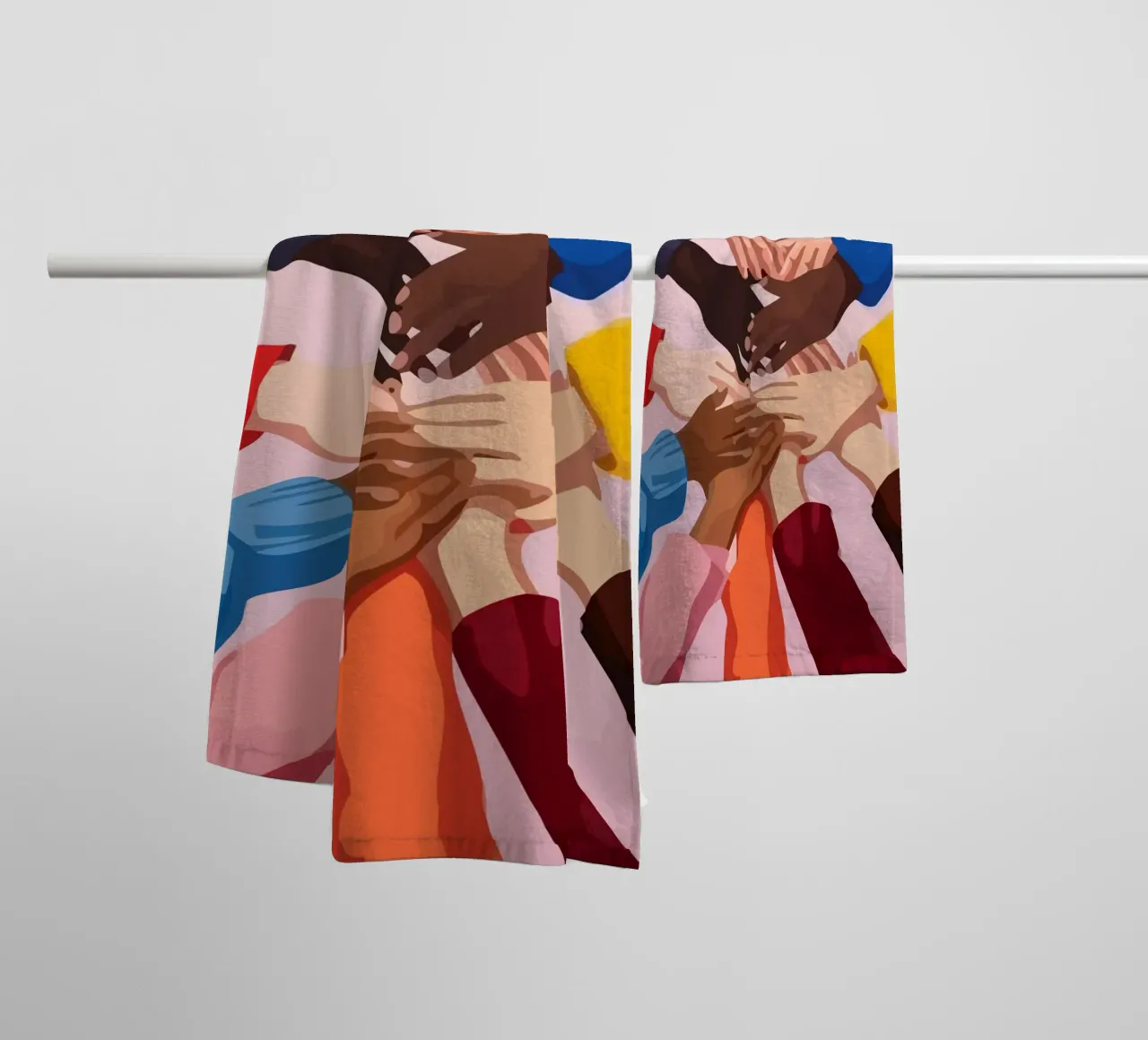 various colors of human hands in the world asciugamano da bagno da Dumery Art