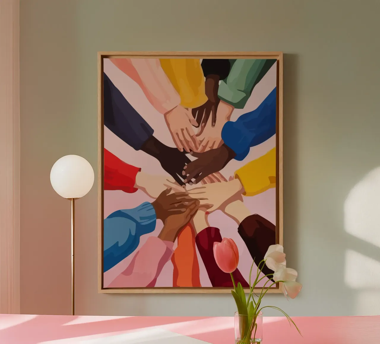 various colors of human hands in the world tela con Cornice a cassetta da Dumery Art