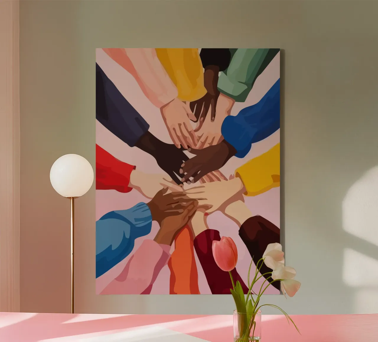 various colors of human hands in the world tela con Cornice a cassetta da Dumery Art