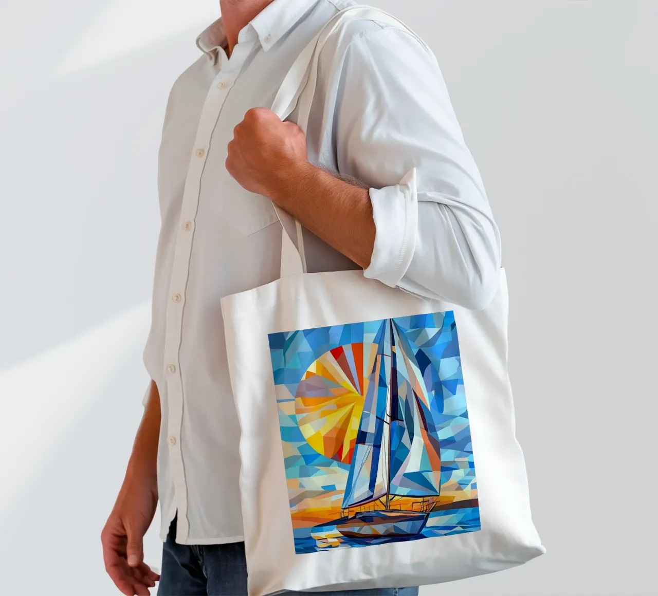 illustration of a ship in the ocean borsa in juta da Dumery Art