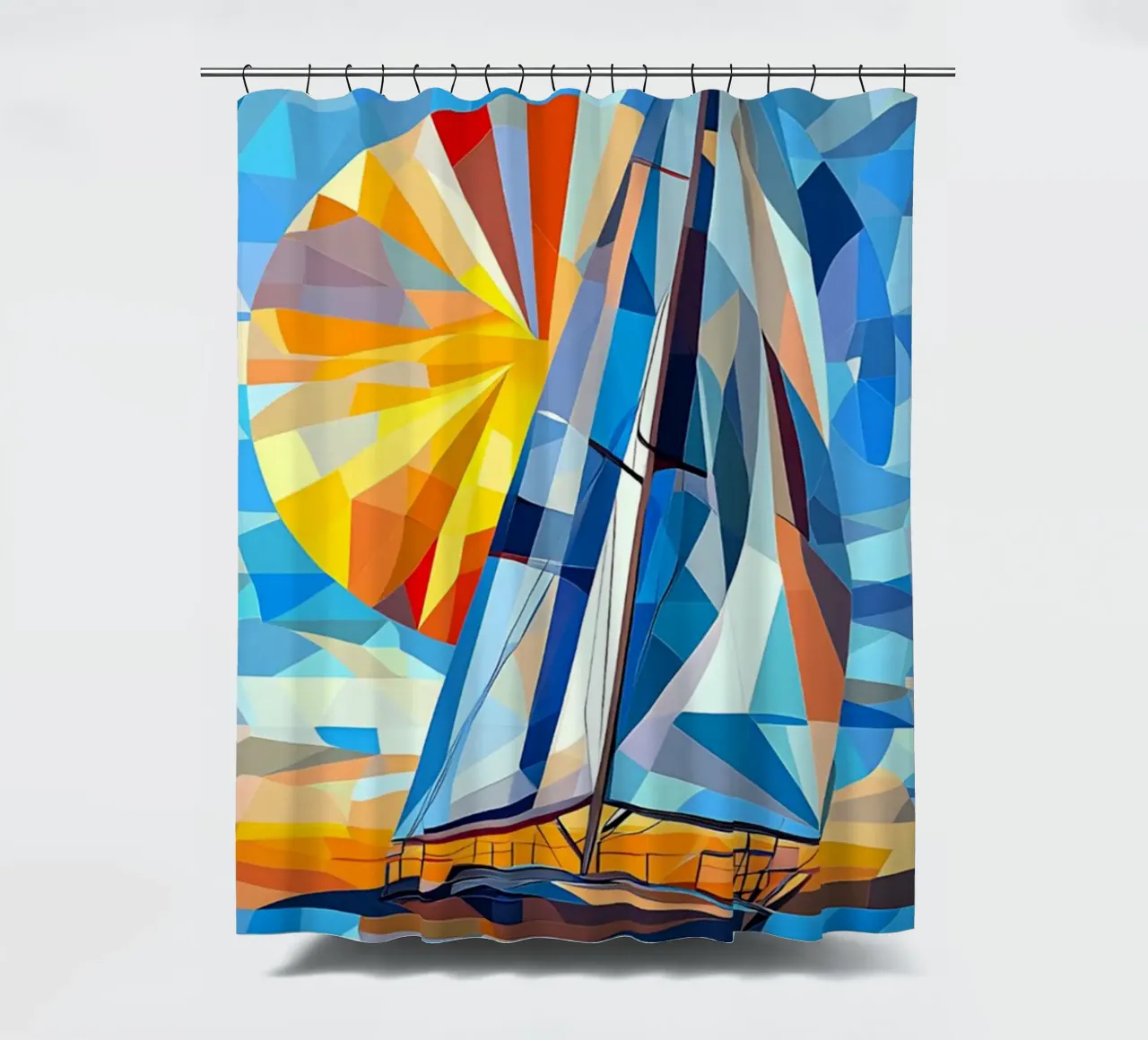 illustration of a ship in the ocean tenda da doccia da Dumery Art