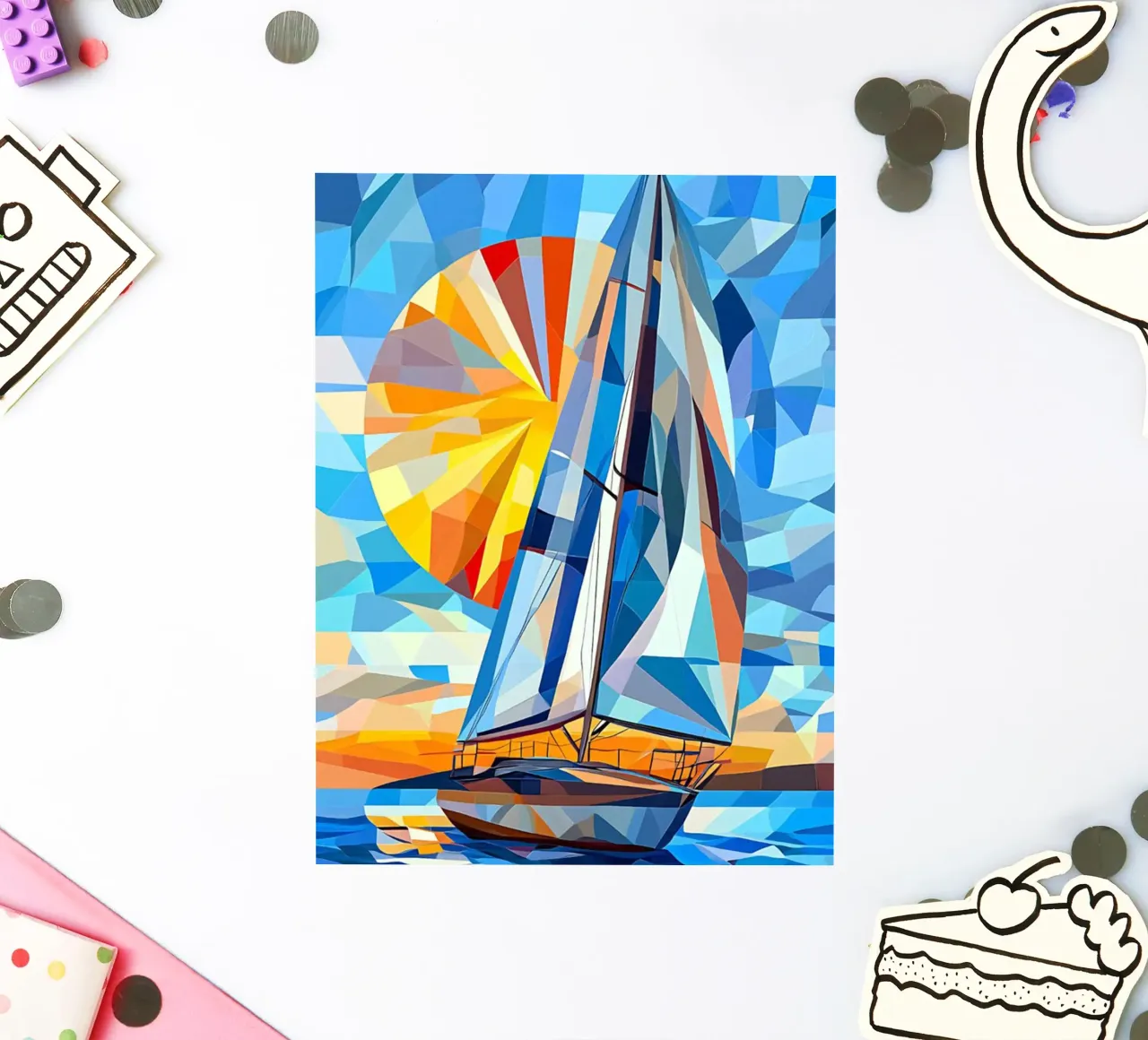 illustration of a ship in the ocean adesivo da Dumery Art