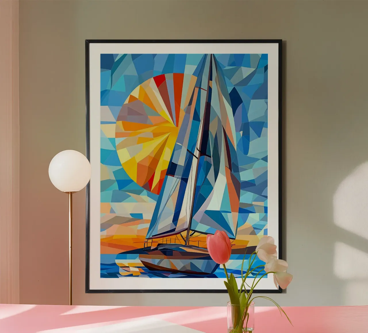 illustration of a ship in the ocean poster con telaio in legno da Dumery Art