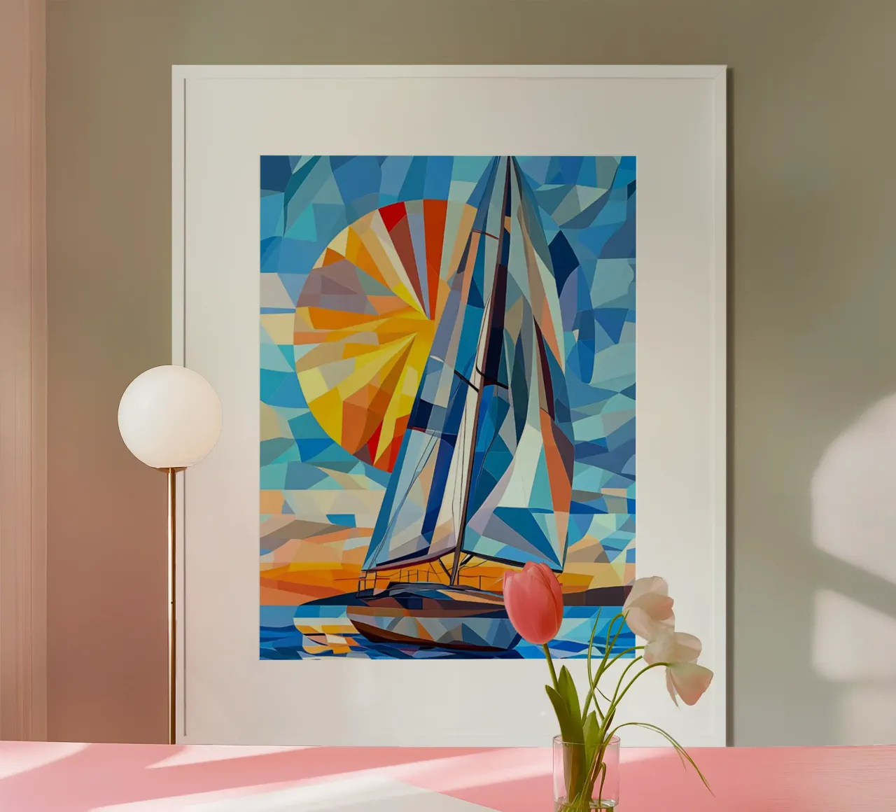 illustration of a ship in the ocean poster con telaio in legno da Dumery Art