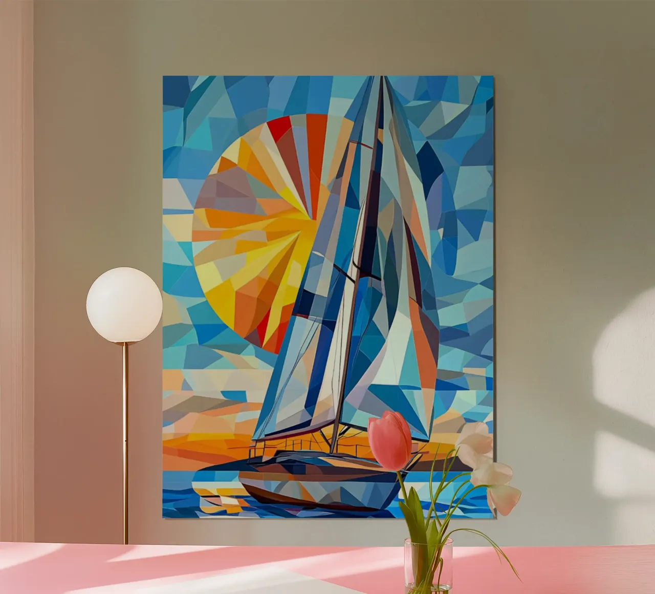 illustration of a ship in the ocean poster con telaio in legno da Dumery Art