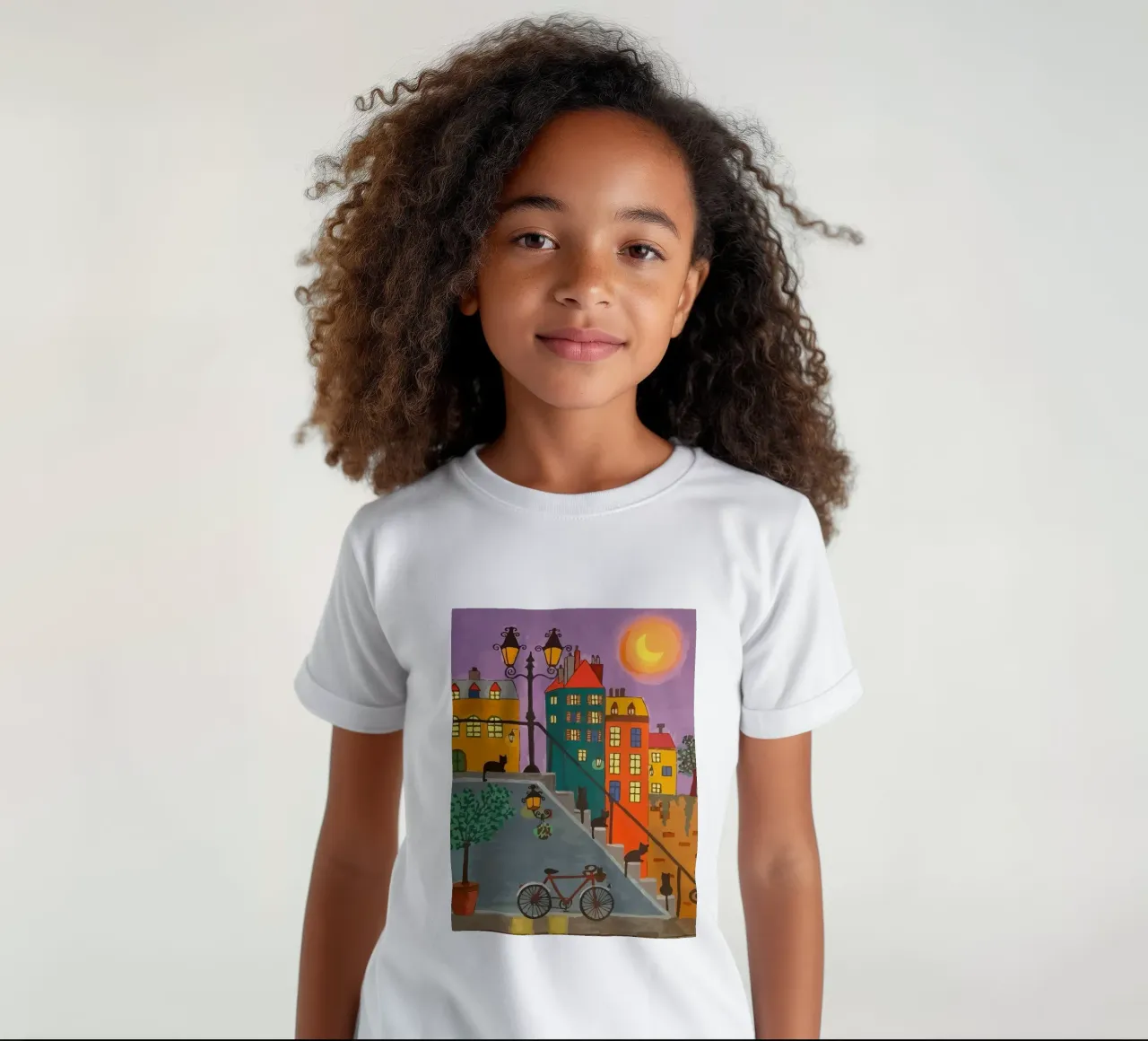 bicycle and cat in the afternoon t-shirt bambini da Dumery Art