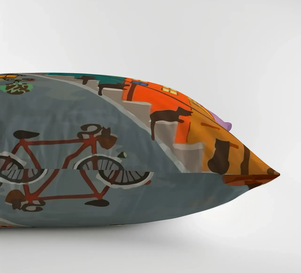 bicycle and cat in the afternoon cuscino da Dumery Art