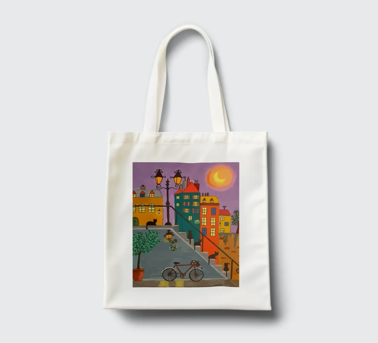 bicycle and cat in the afternoon borsa in juta da Dumery Art