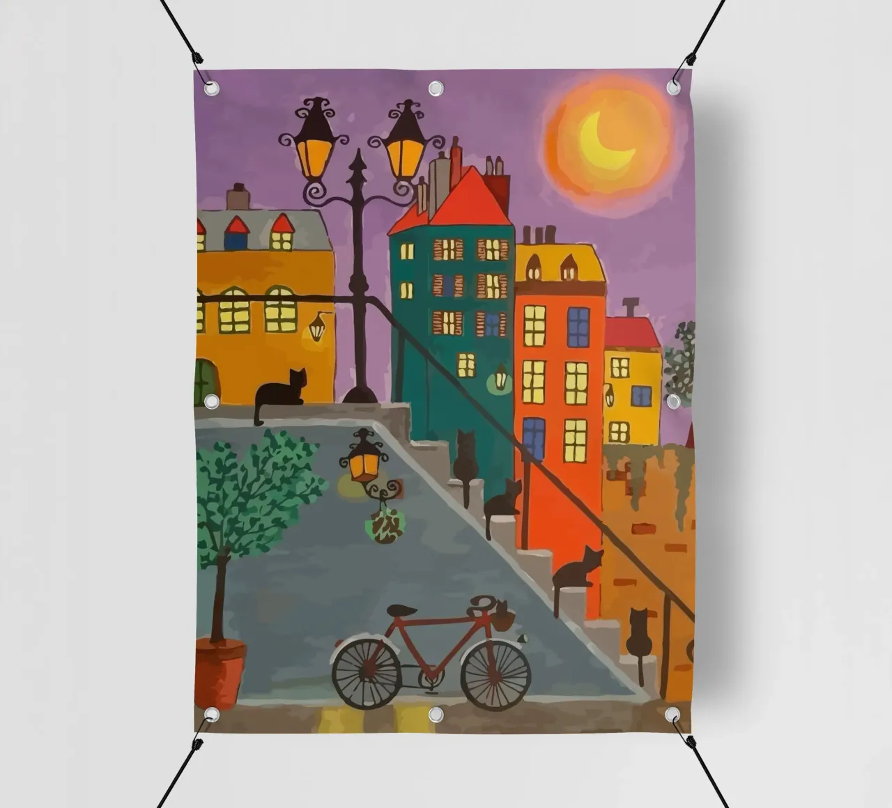 bicycle and cat in the afternoon telo in pvc da Dumery Art