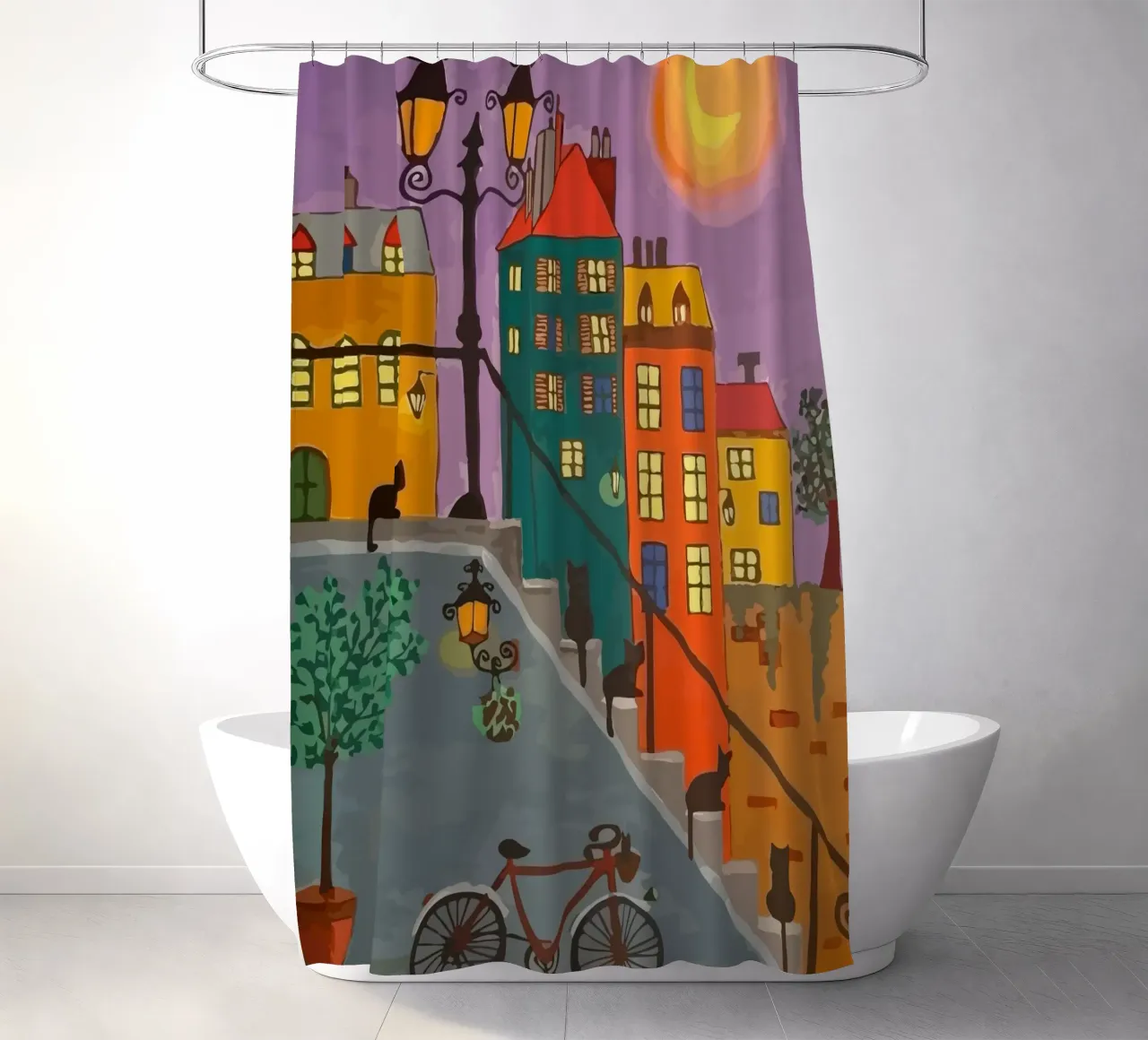 bicycle and cat in the afternoon tenda da doccia da Dumery Art