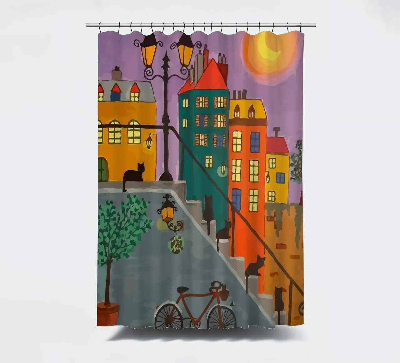 bicycle and cat in the afternoon tenda da doccia da Dumery Art