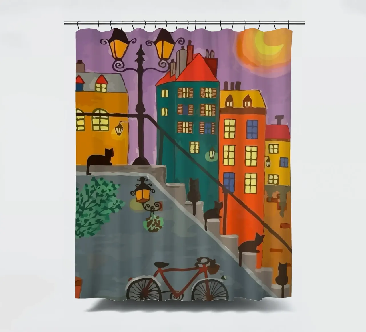 bicycle and cat in the afternoon tenda da doccia da Dumery Art