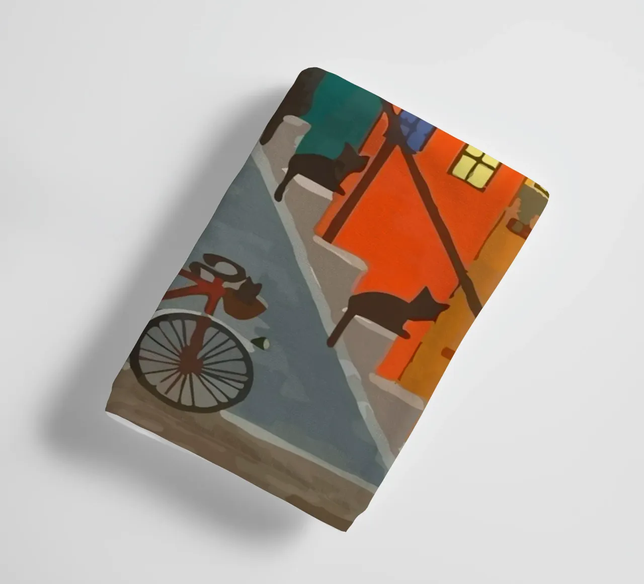bicycle and cat in the afternoon badhanddoek van Dumery Art