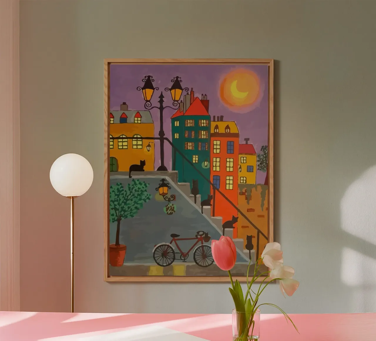 bicycle and cat in the afternoon pannello forex da Dumery Art