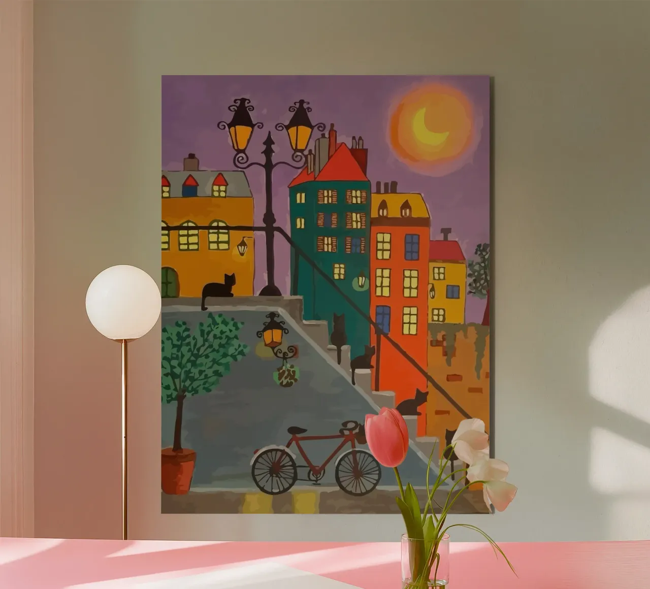 bicycle and cat in the afternoon pannello forex da Dumery Art