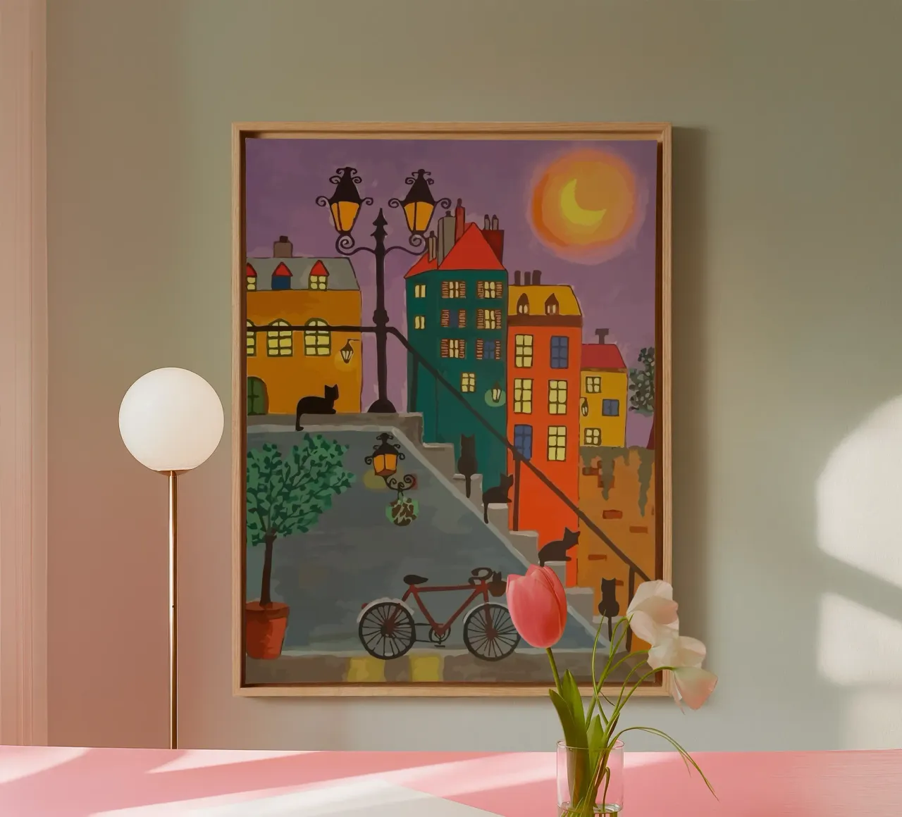 bicycle and cat in the afternoon tela con Cornice a cassetta da Dumery Art