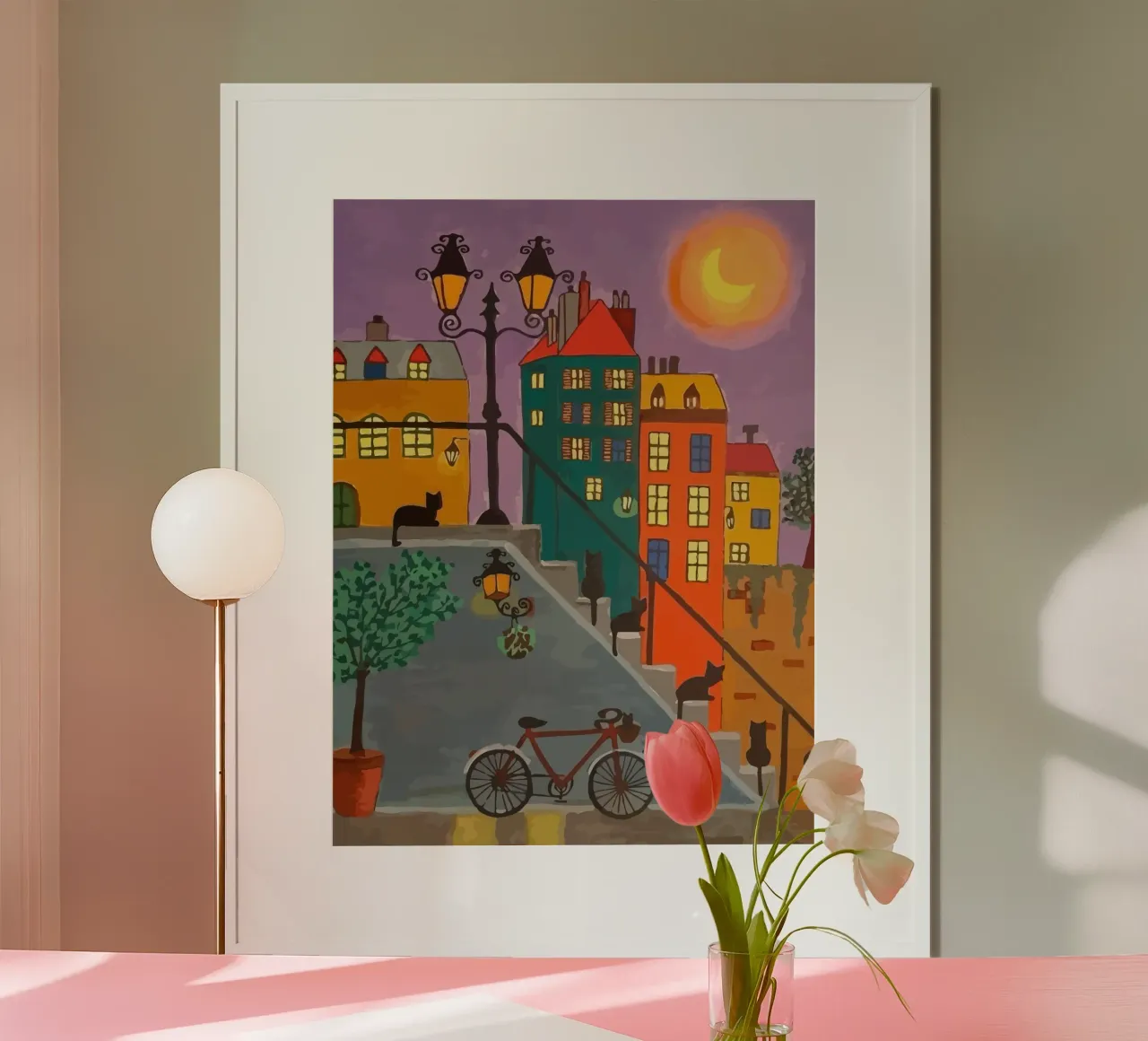 bicycle and cat in the afternoon poster con telaio in alluminio da Dumery Art