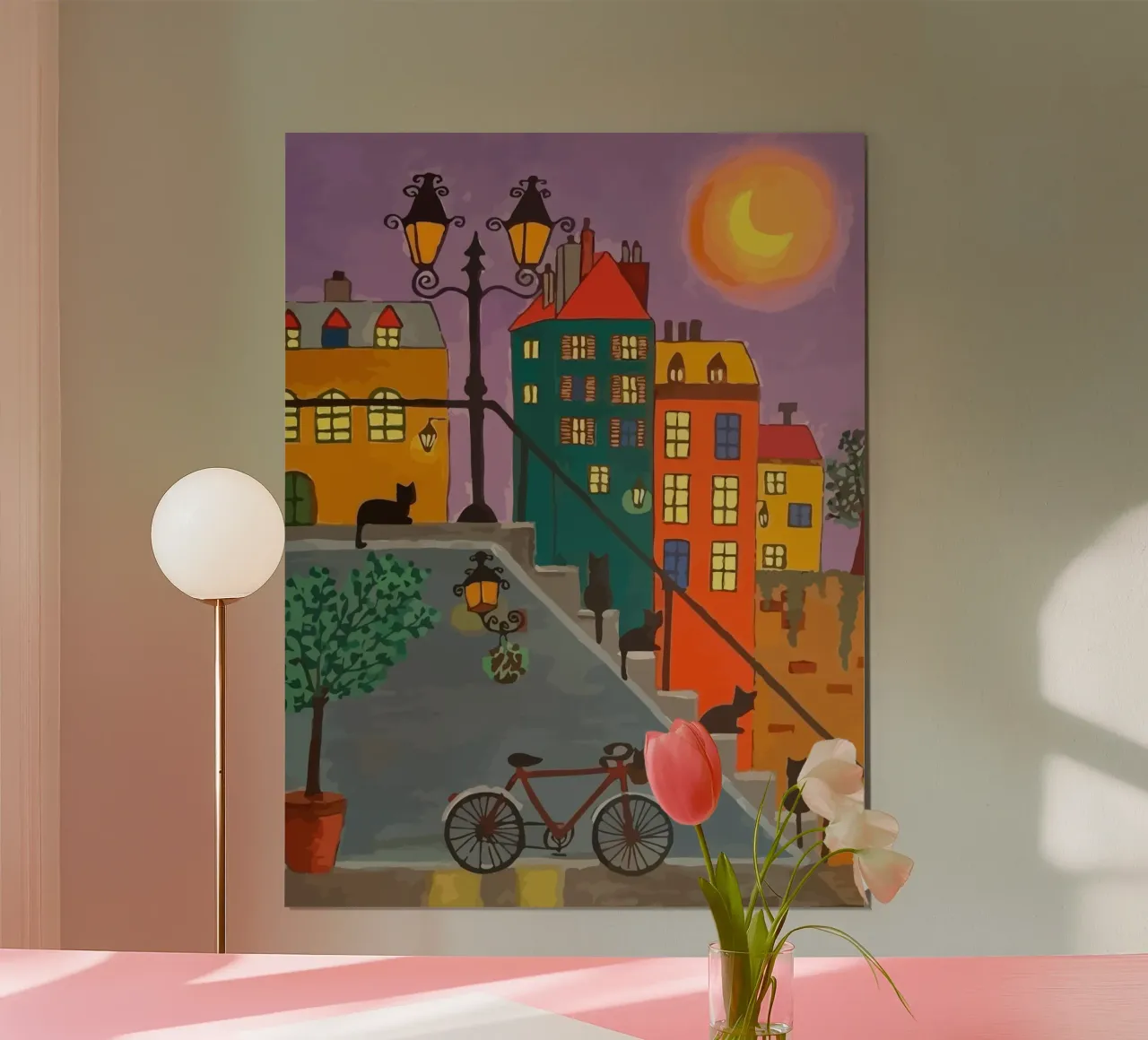 bicycle and cat in the afternoon poster con telaio in alluminio da Dumery Art