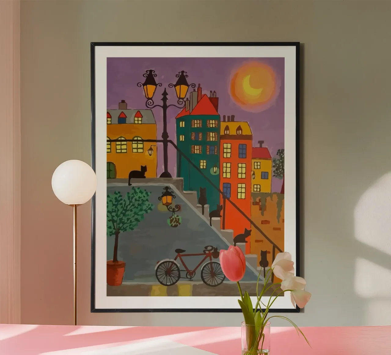 bicycle and cat in the afternoon poster con telaio in alluminio da Dumery Art