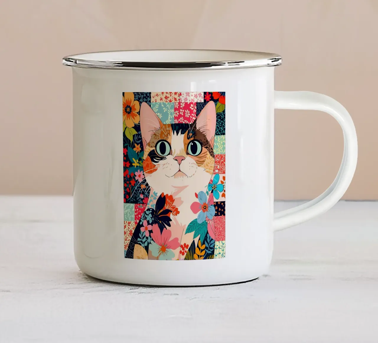 cats floral tazza in smalto da Dumery Art