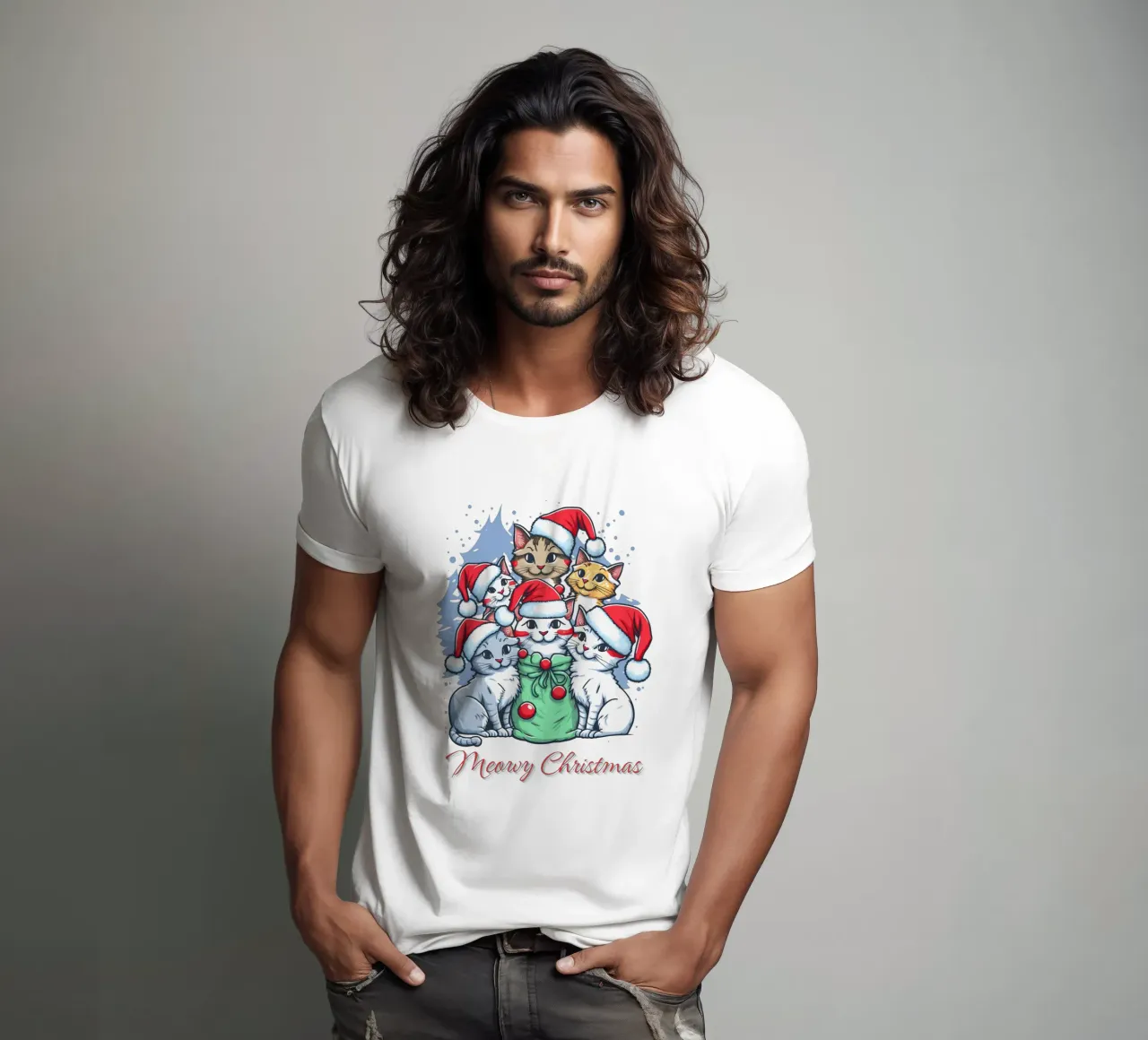 Meowy Funny Cat Navidad camiseta de muhidines