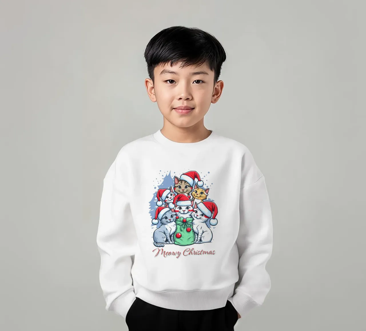 Meowy Funny Cat Navidad sudadera para niño de muhidines
