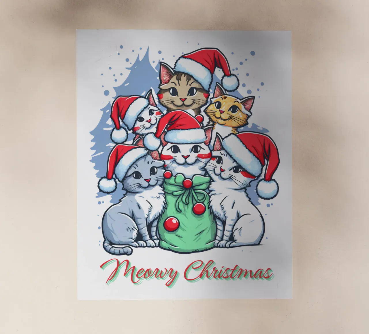 Meowy Funny Cat Navidad lámina retroiluminada de muhidines