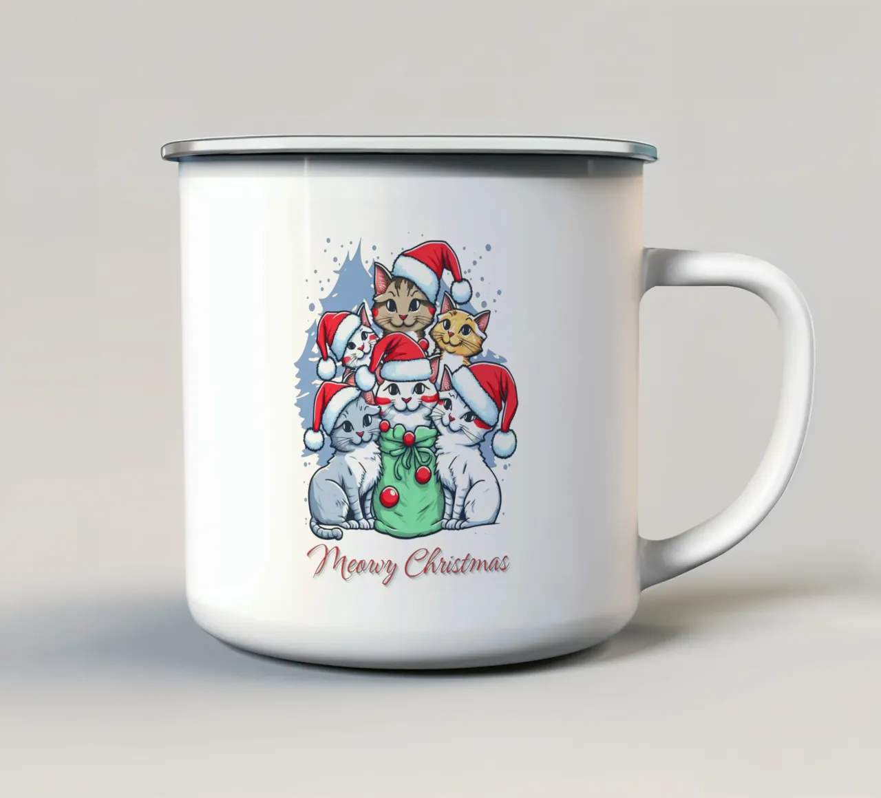 Meowy Gatto divertente di Natale tazza in smalto da muhidines