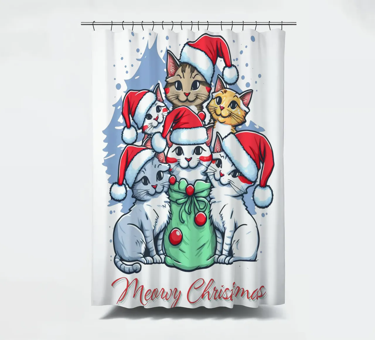 Meowy Funny Cat Navidad cortina de baño de muhidines
