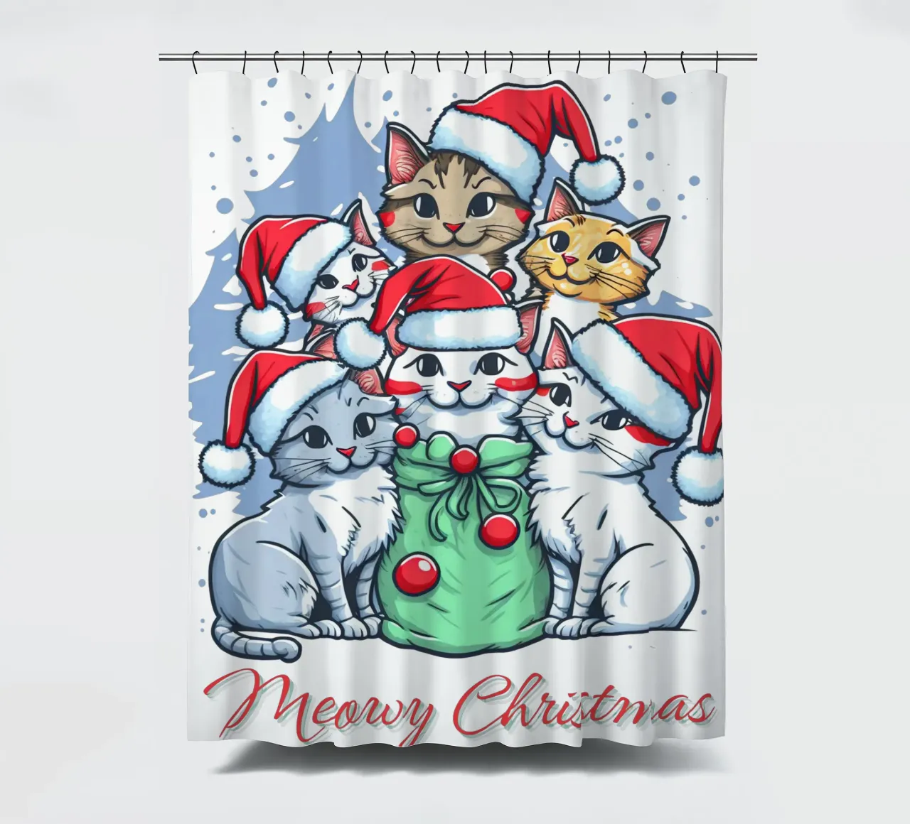 Meowy Funny Cat Navidad cortina de baño de muhidines