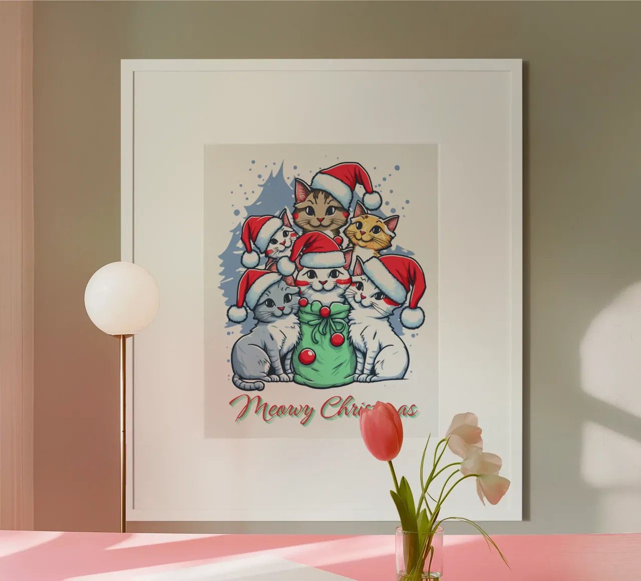 Meowy Gatto divertente di Natale poster con telaio in alluminio da muhidines