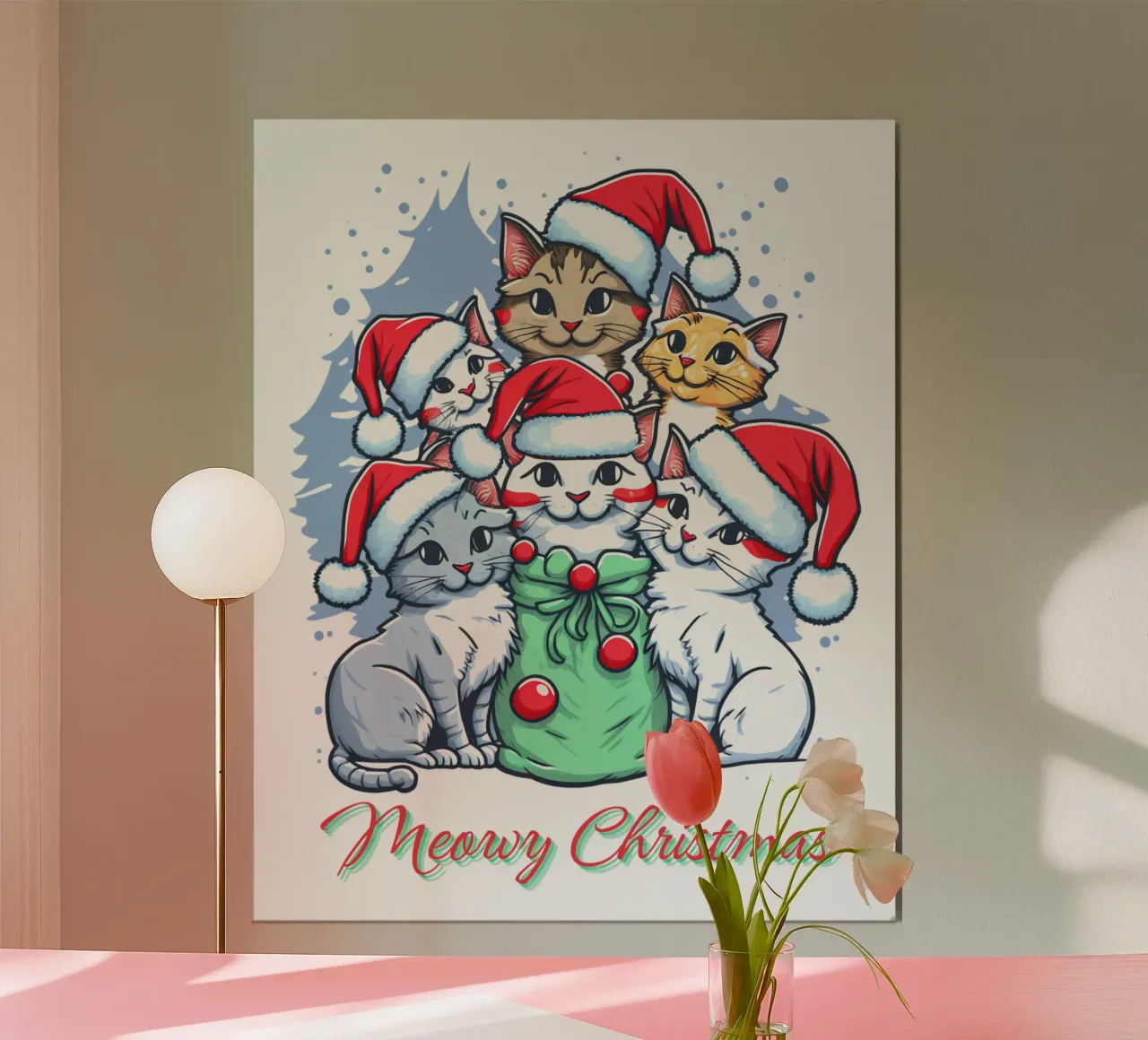 Meowy Gatto divertente di Natale poster con telaio in alluminio da muhidines