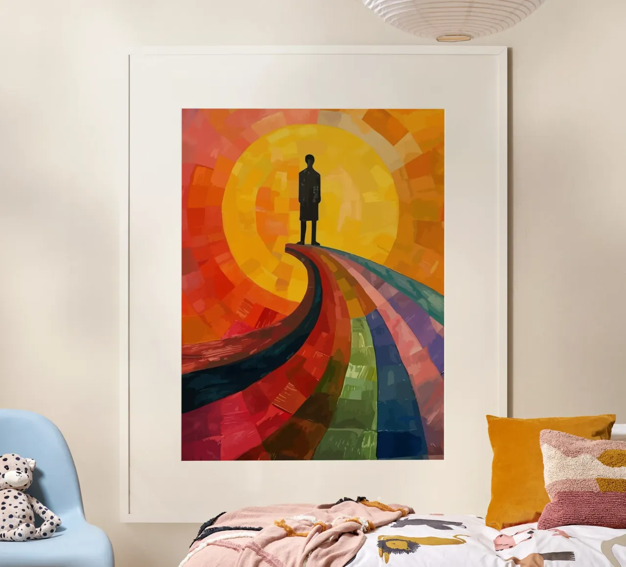 a man under the moon poster con telaio in plastica da Dumery Art