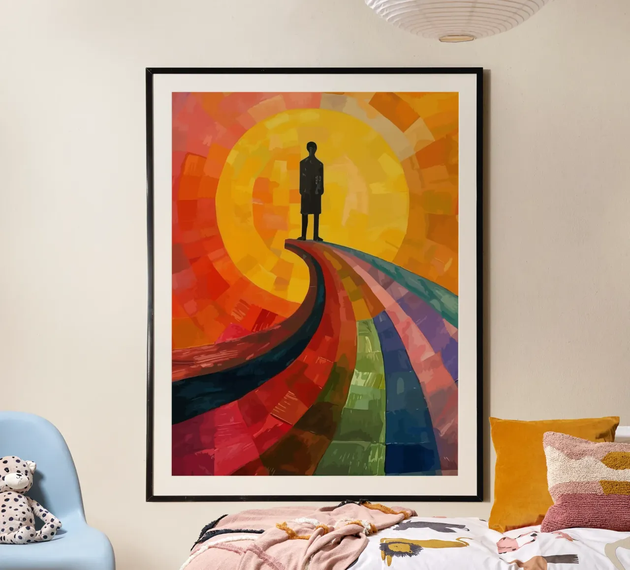 a man under the moon poster con telaio in plastica da Dumery Art