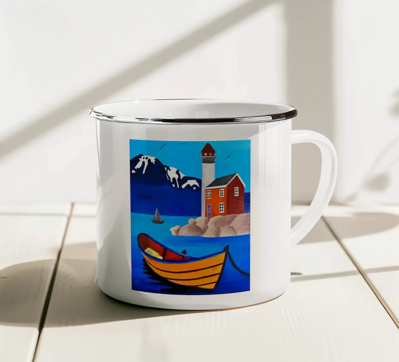 boat moored tazza in smalto da Dumery Art