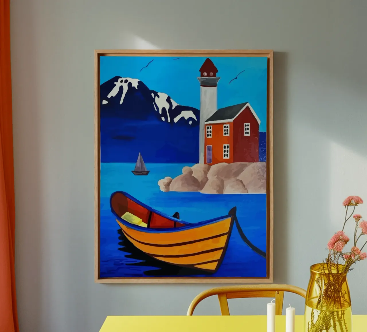 boat moored canvas met Baklijst van Dumery Art