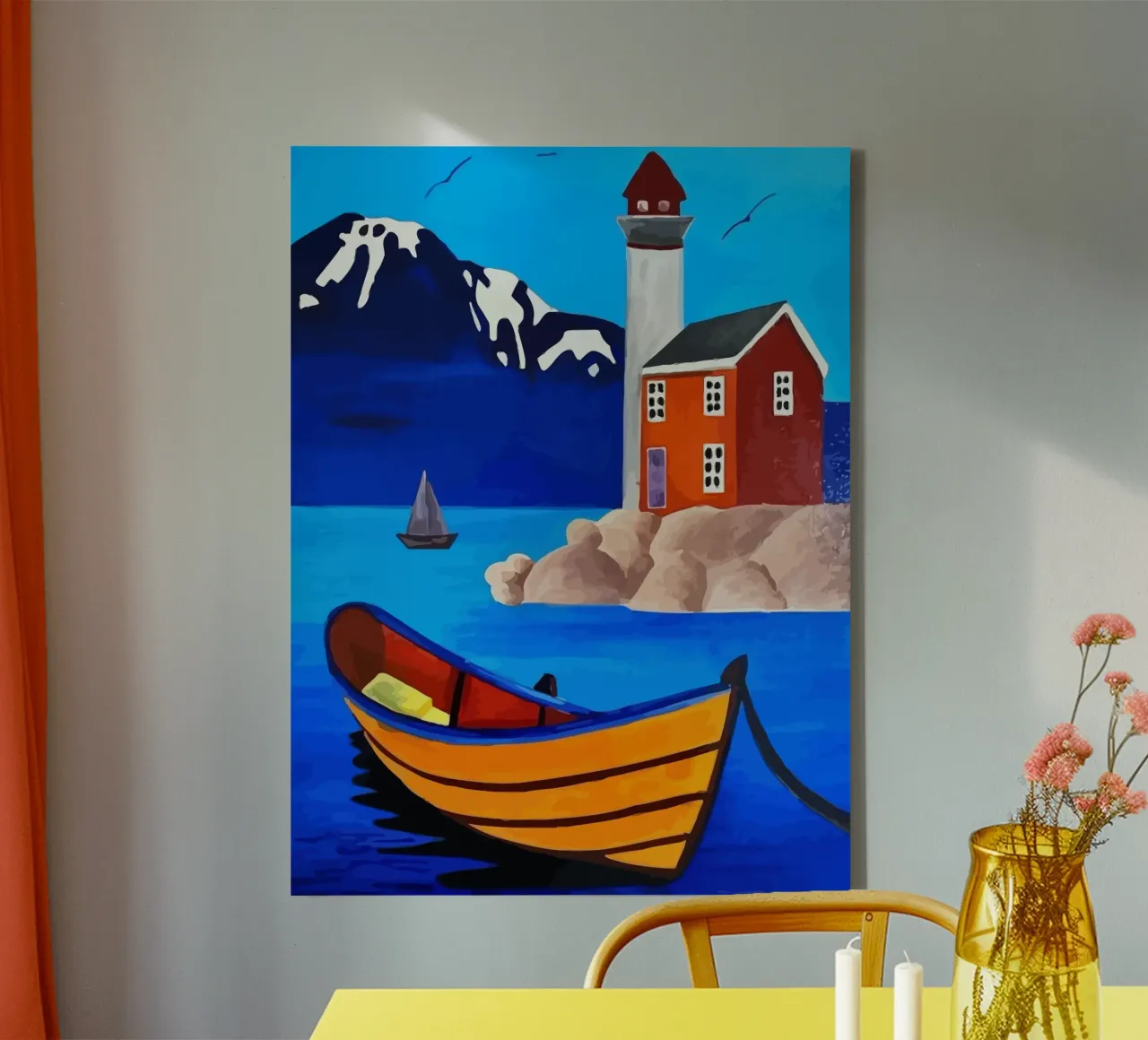 boat moored canvas met Baklijst van Dumery Art
