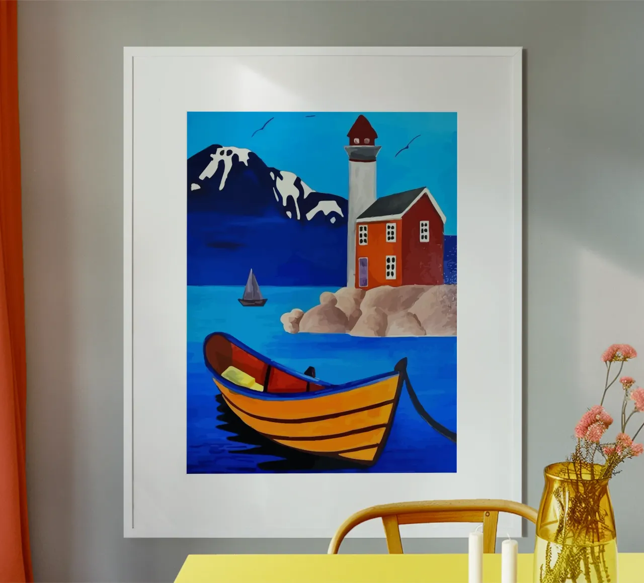 boat moored poster con telaio in legno da Dumery Art