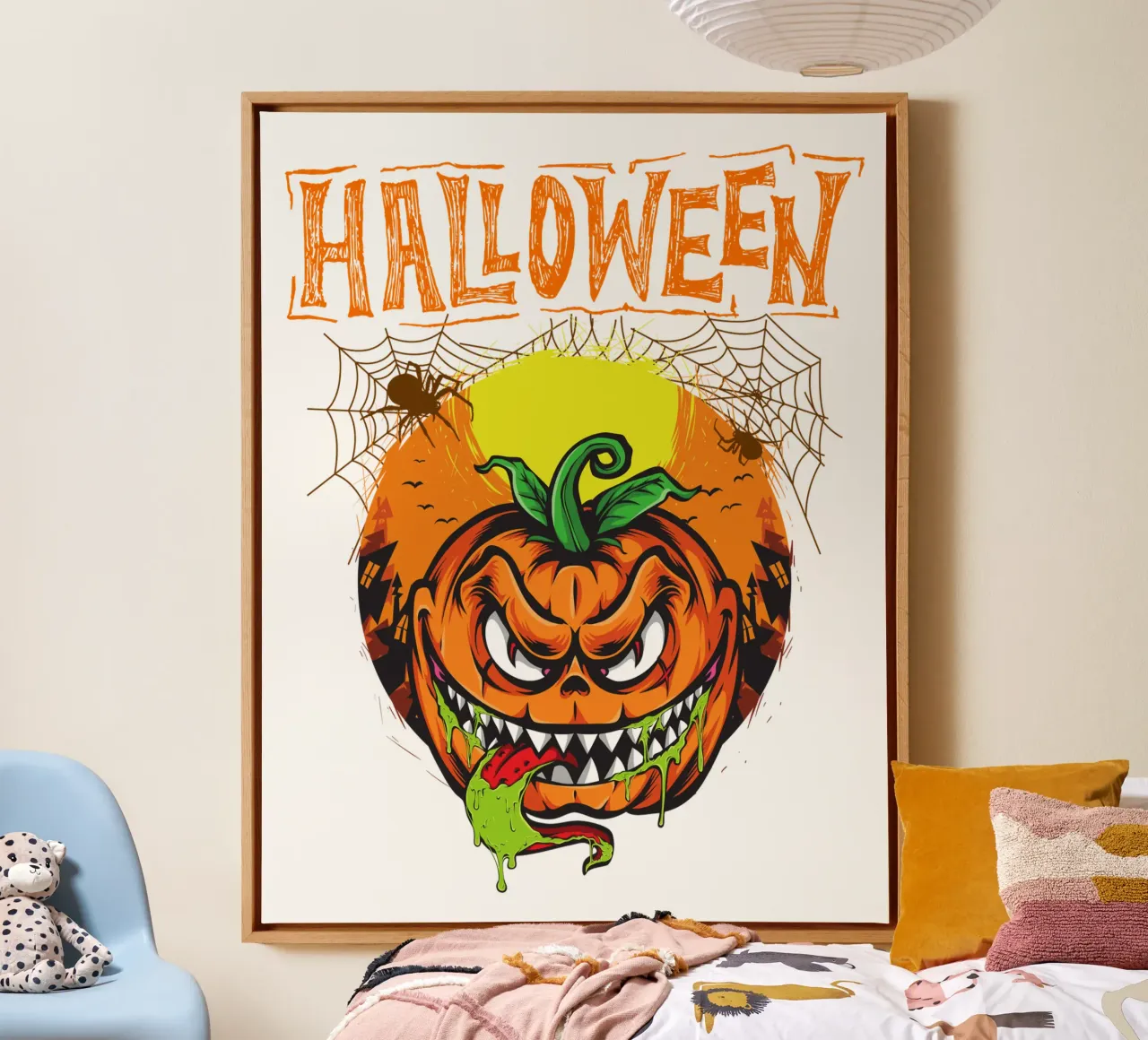 pompoen spook gezicht halloween canvas met Baklijst van muhidines