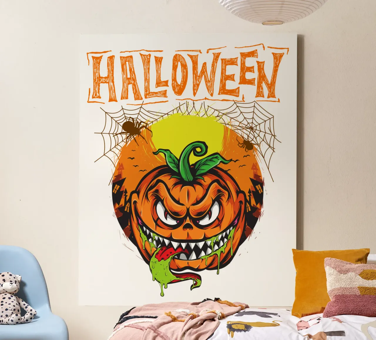pompoen spook gezicht halloween canvas met Baklijst van muhidines